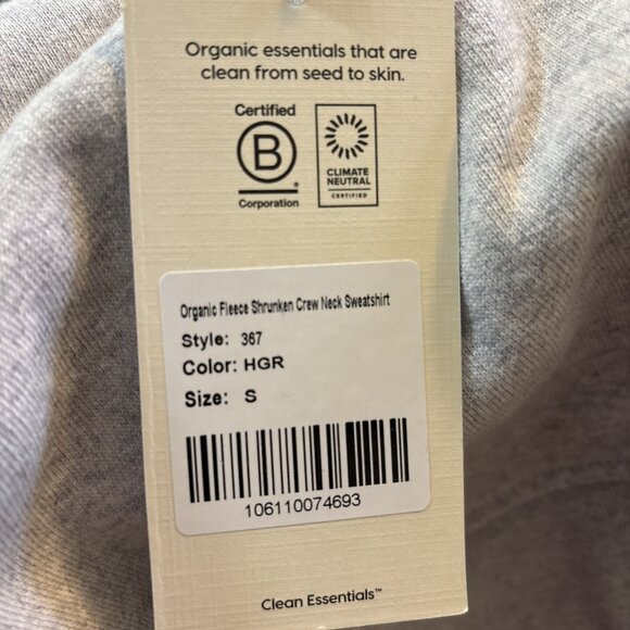 MATE the Label Organic Fleece Shrunken Crew Neck Sweatshirt Heather Grey Small - Picture 8 of 9